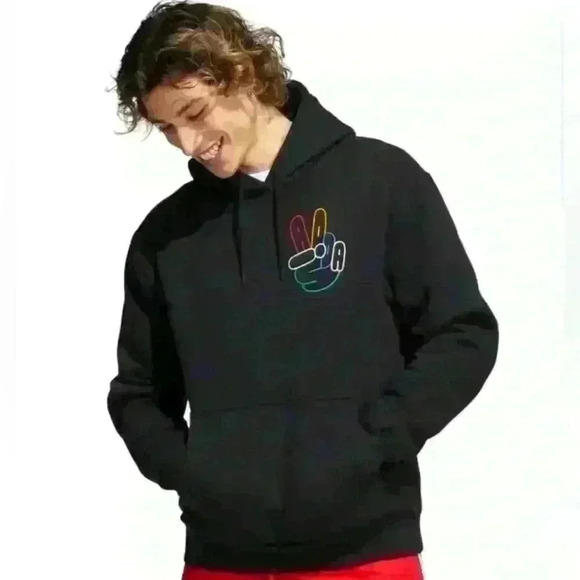 ADIDAS Originals Hoodie
Peace Sign‎ Trefoil Logo Fleece Sweatshirt Black
Mens M - Picture 1 of 6